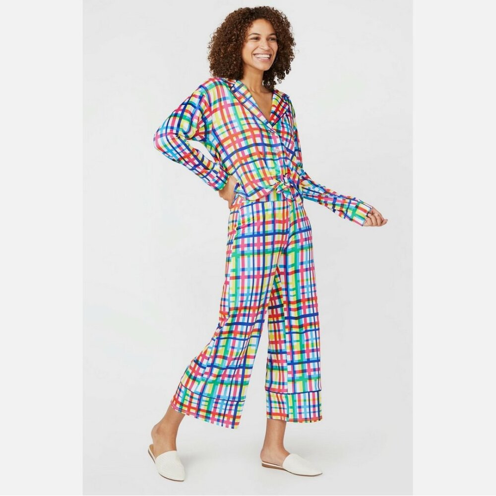 2 Pc Set Terez Technicolor Plaid Top & Lounge Pants